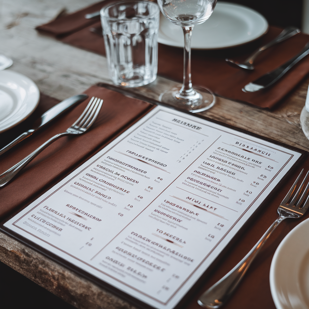 Menu de restaurant italien avec plats détaillés
