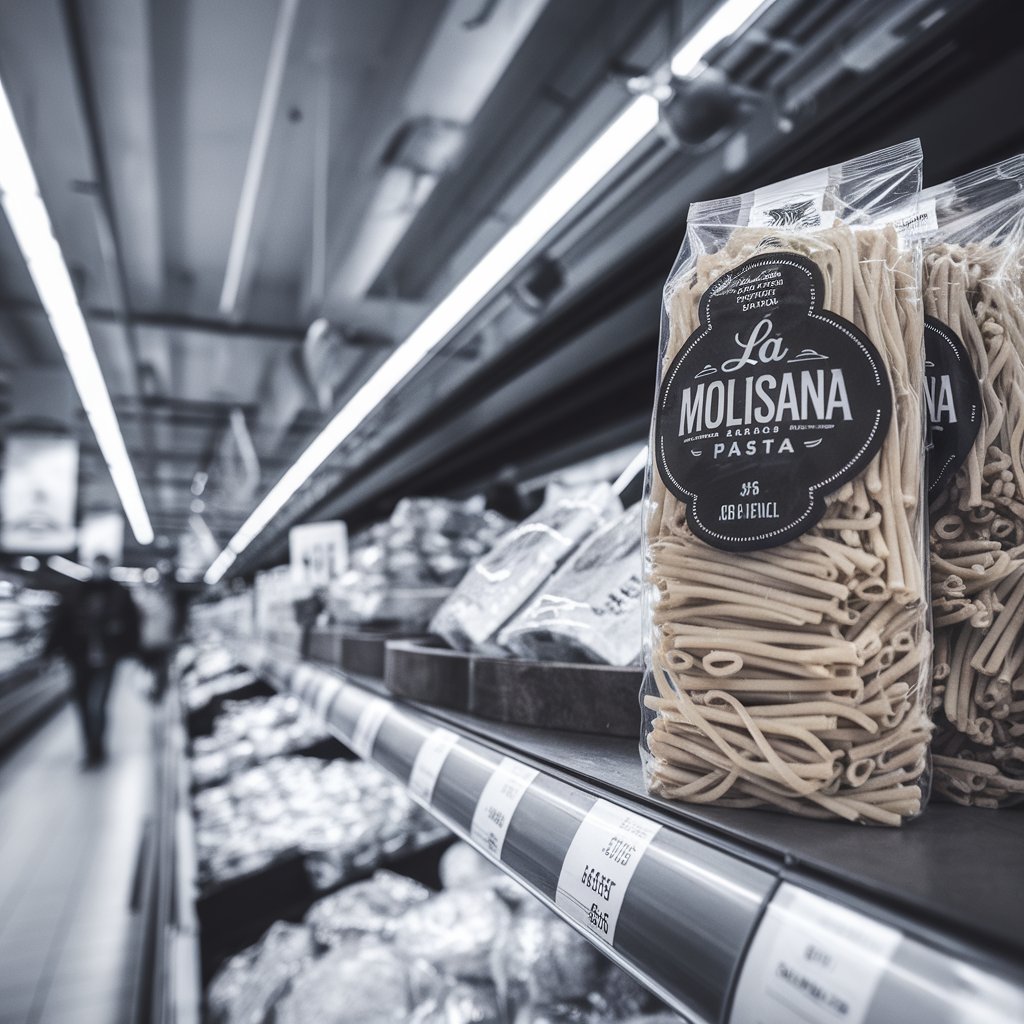 Pâtes La Molisana sur une étagère de supermarché
