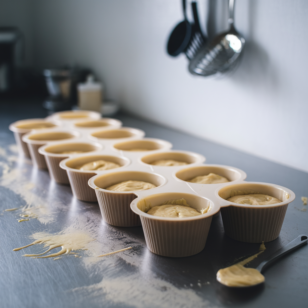 Moules en silicone remplis de pâte