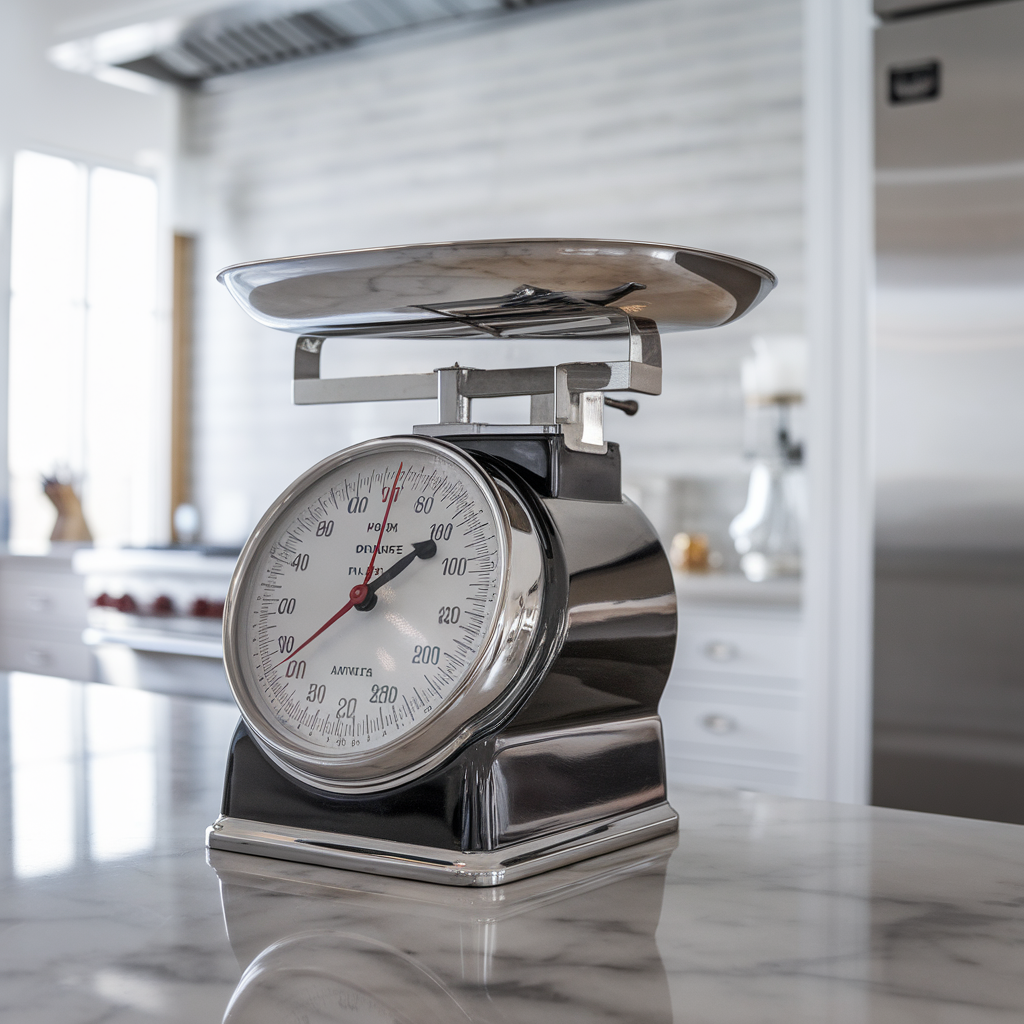Balance de cuisine mécanique rétro sur un comptoir